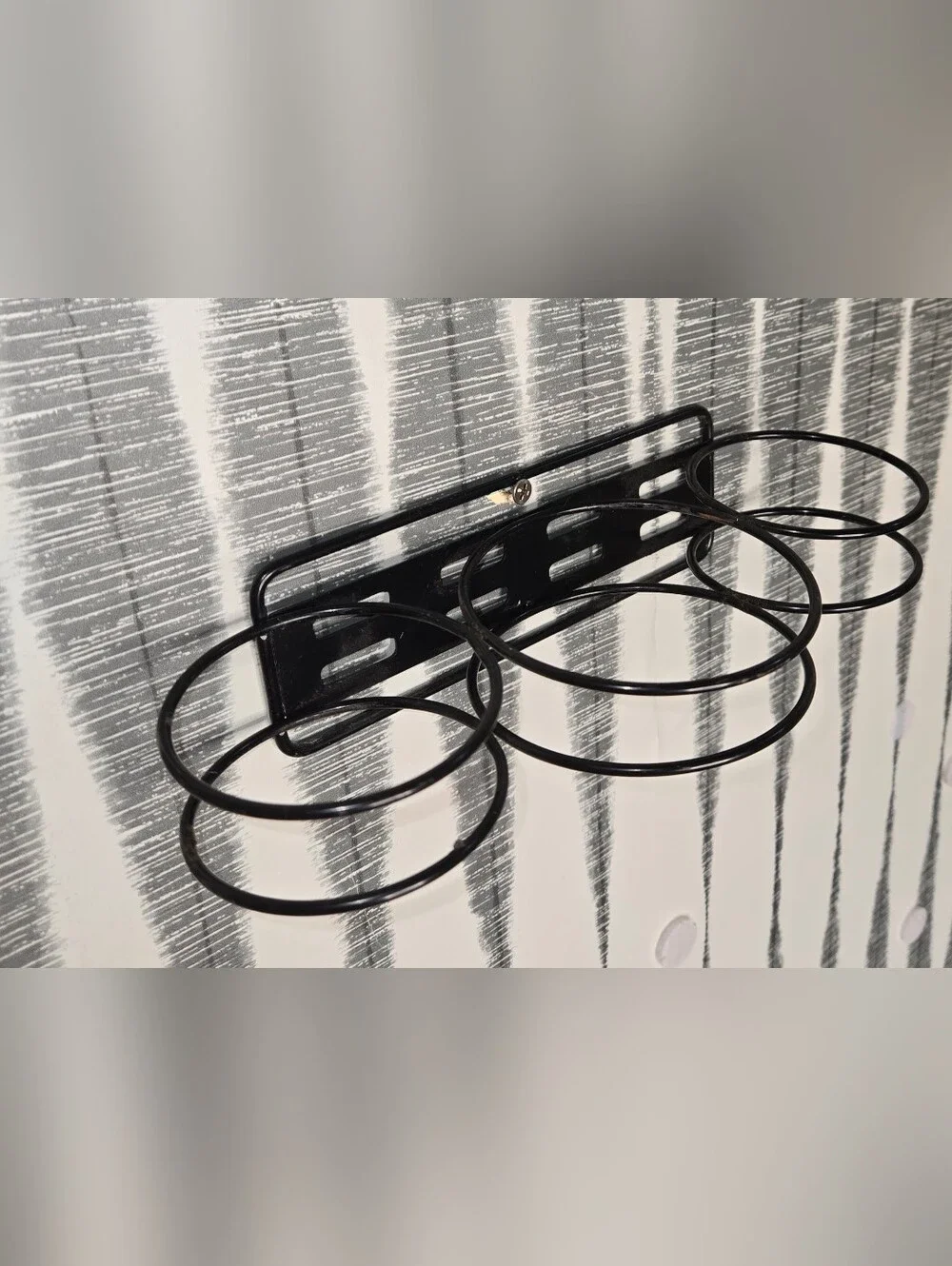 Black Wall Mounted Hair Dryer & Styling Tool Holder – 6 Ring Bathroom Organizer